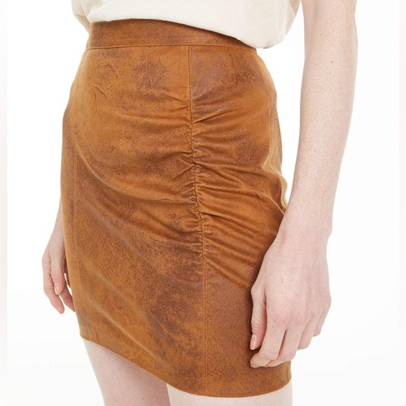Free People Dresses & Skirts - FREE PEOPLE Brown Rumi Ruched Faux Suede Mini Skirt